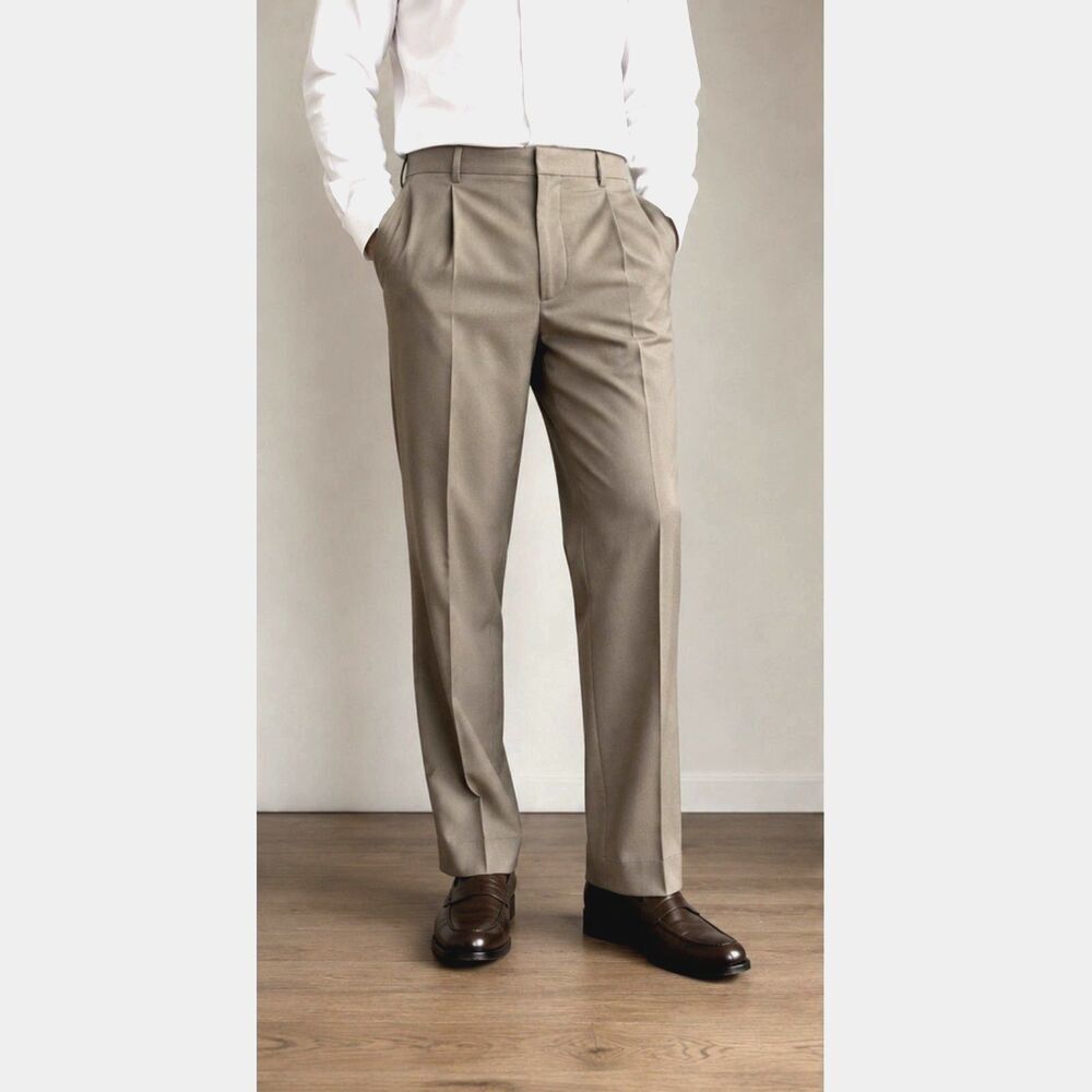 Louis Raphael Luxe Tan Super 120s Wool Trousers Pleated Pants 40x30 NWT